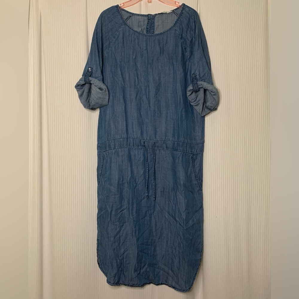 Jimmy Kee Tencel Chambray Dress Roll Tab Sleeves Blue Size Small